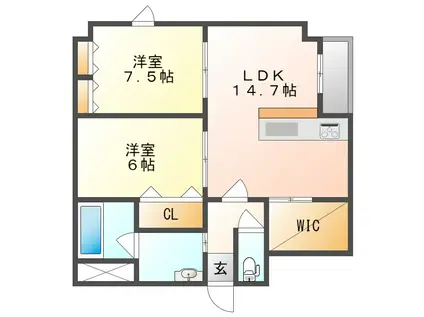 ベンハウス西川緑道公園(2LDK/6階)の間取り写真