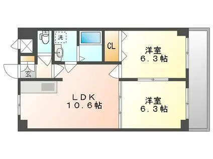サニーヒルズ大福(2LDK/6階)の間取り写真