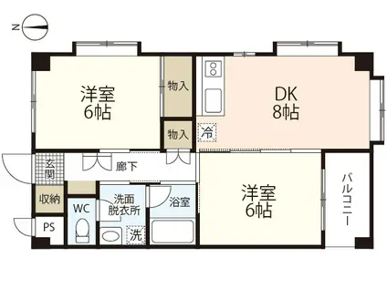 F GARDEN 厚生町 Ⅱ(2DK/6階)の間取り写真