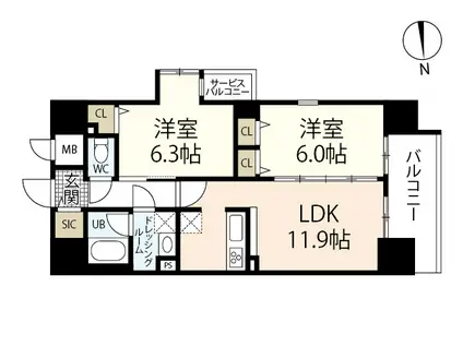 セントラルアヴェニュー田町(2LDK/5階)の間取り写真