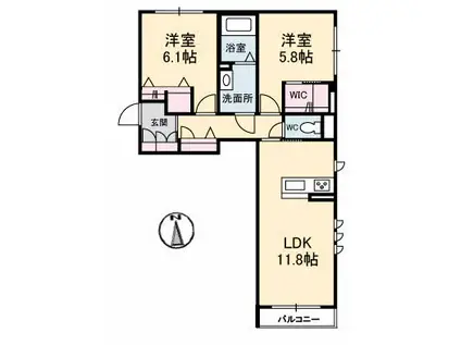 ブルーム津島福居(1LDK/2階)の間取り写真