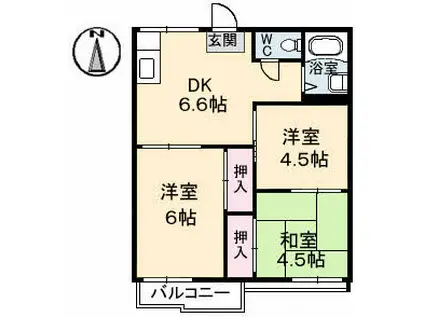 コーポエクセル1棟(3DK/1階)の間取り写真