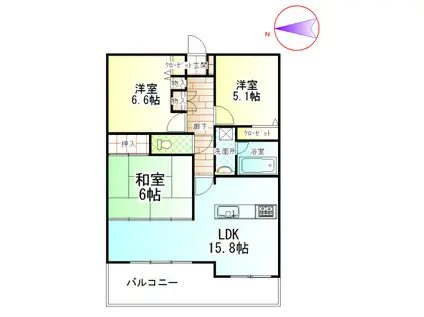 ファミール伊島(3LDK/5階)の間取り写真