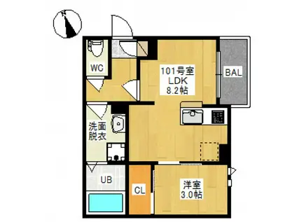 GRANDTICオーシャン富田(1LDK/1階)の間取り写真