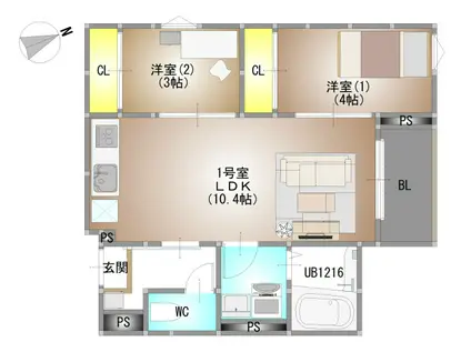 REGALEST 新福(2LDK/1階)の間取り写真