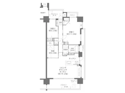 ヴェルディ岡山駅前(3LDK/7階)の間取り写真