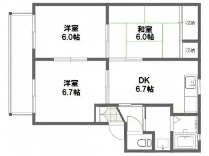 アシェット A棟(3DK/1階)の間取り写真