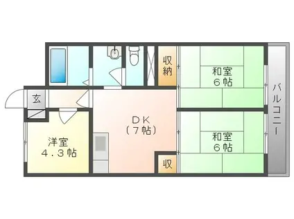 虫明ビル(3DK/3階)の間取り写真