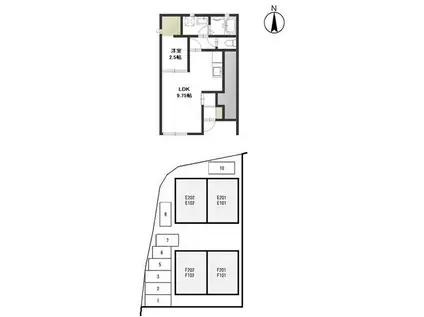 ボア・ラヴィーヌ E棟(1LDK/1階)の間取り写真