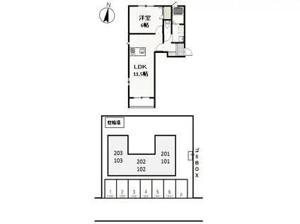 フェリーク庭瀬 (1LDK/1階)の間取り写真
