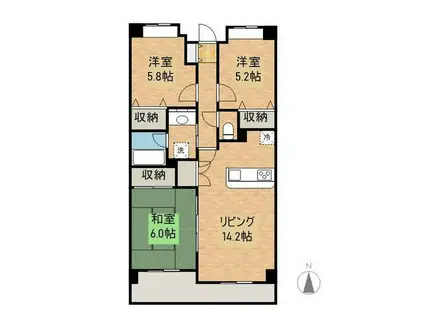 ライオンズマンション神田町(3LDK/6階)の間取り写真