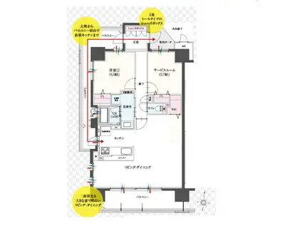 ビ・ウェル大元一丁目(1SLDK/9階)の間取り写真