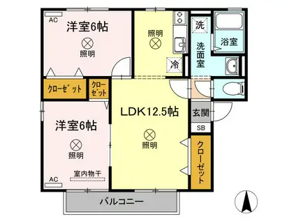 フルール高柳A棟(2LDK/2階)の間取り写真