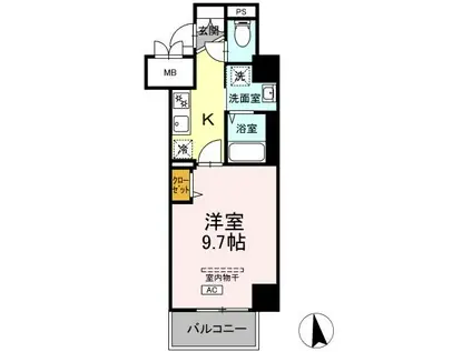 グランディオ医大前(1K/6階)の間取り写真