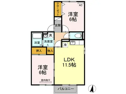 リバーパークC(2LDK/2階)の間取り写真
