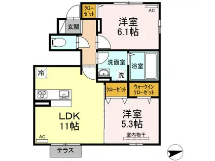 シャルム B棟(2LDK/1階)の間取り写真