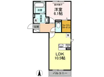 グロリア B棟(1LDK/1階)の間取り写真