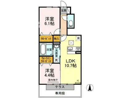 リバーパレス C棟(2LDK/1階)の間取り写真