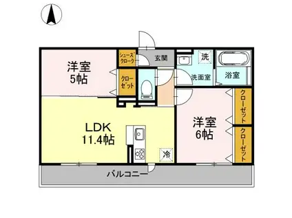 サニーフラット西市A棟(2LDK/1階)の間取り写真