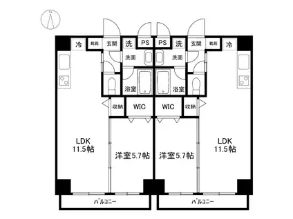 ピュアコート医大南(1LDK/3階)の間取り写真