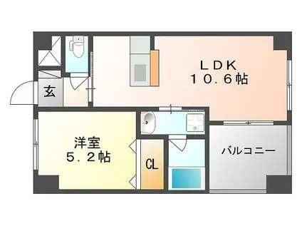 ピュアライン医大東(1LDK/5階)の間取り写真