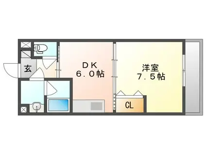 ピュアベルデ医大南(1DK/2階)の間取り写真