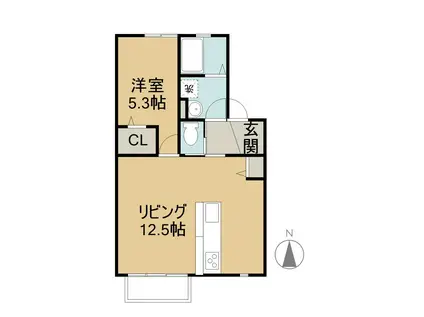 ル・シェルⅢ(1LDK/1階)の間取り写真