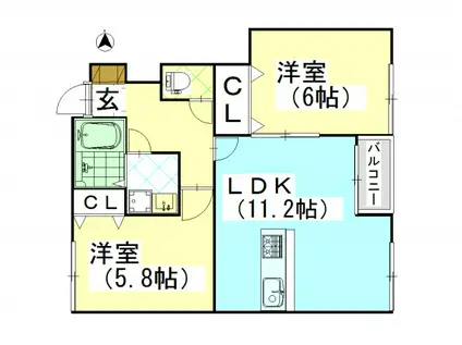 プティシュシュ福富(2LDK/1階)の間取り写真