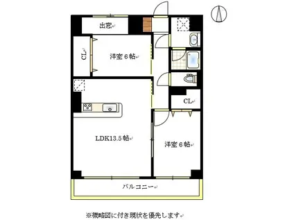 グランスクエア岡山駅西(2LDK/6階)の間取り写真