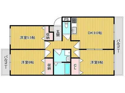 ハピネス篤A(3DK/2階)の間取り写真