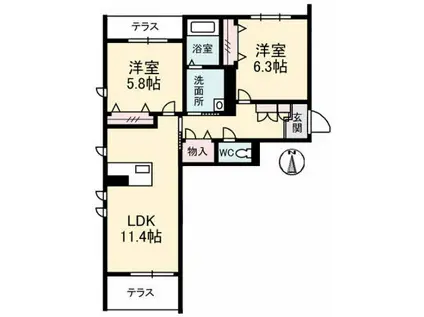 グランマスト今 A棟(2LDK/1階)の間取り写真