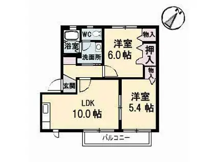 ディアス大福A棟(2LDK/1階)の間取り写真