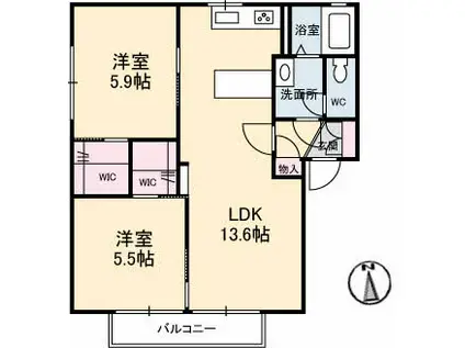 Tクレマチス・新保A(2LDK/2階)の間取り写真