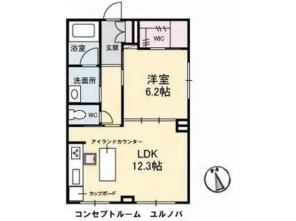 ピン・ルージュ(1LDK/1階)の間取り写真