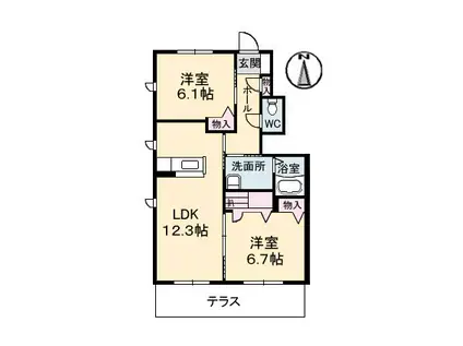 シャーメゾンクレール B棟(2LDK/1階)の間取り写真