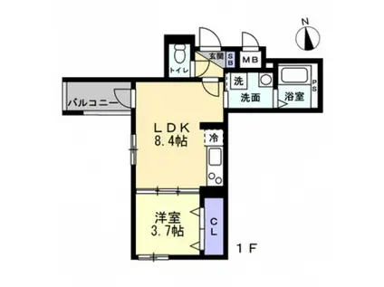 アシェント岡山医大前(1LDK/1階)の間取り写真