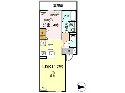 あかりⅡ(1LDK/1階)の間取り写真