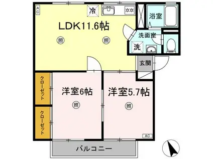 エバーグリーンA棟(2LDK/2階)の間取り写真