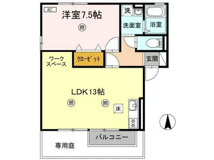 メゾン ミ・モレⅡ(1LDK/1階)の間取り写真