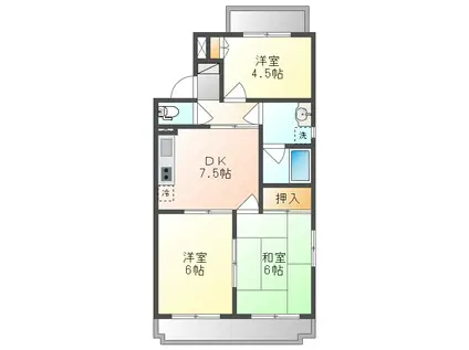 パティオ1(3DK/3階)の間取り写真