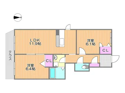 シャーメゾン シエル(2LDK/1階)の間取り写真