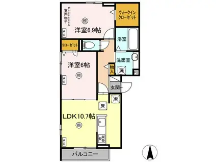 エマーブルMグラン Ⅰ棟(2LDK/1階)の間取り写真