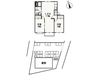 クレセント松新(2LDK/2階)の間取り写真