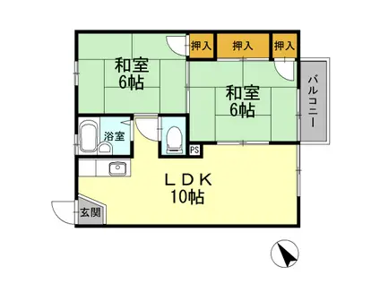 ドミール山川(2LDK/2階)の間取り写真