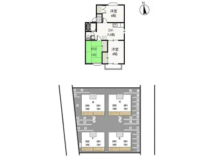 ファミーユ竹原D(3DK/1階)の間取り写真