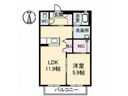 シャーメゾングレースC(1LDK/2階)の間取り写真