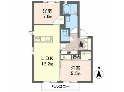 ラ・パルテール福泊Ⅱ棟(2LDK/2階)の間取り写真