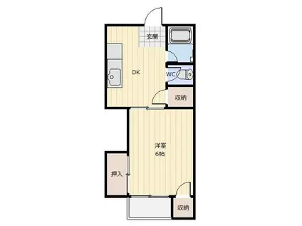 コーポリバーサイド(1DK/2階)の間取り写真