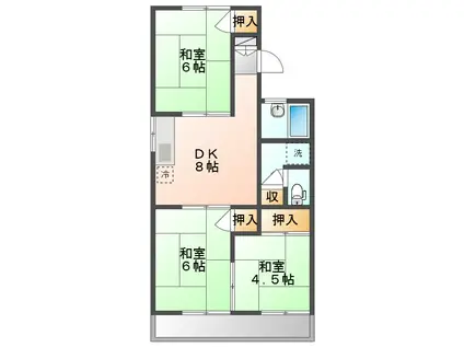 コーポラス中井D棟(3DK/2階)の間取り写真