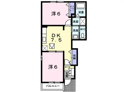 アルモニー(2DK/1階)の間取り写真